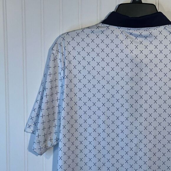 MAELREG Golf Club Print Performance Polo Shirt Men’s Medium White Blue Club - Picture 8 of 10